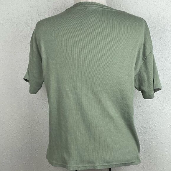 Pre-Owed Pink Womens Olive Green Ribbed Short Sleeve Top Size L - Picture 4 of 5